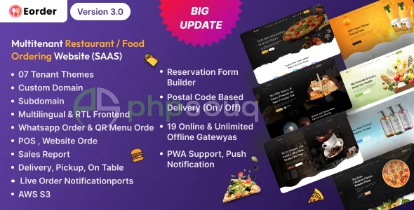 Eorder - Multitenant Restaurant / Food Ordering Website (SAAS) v3.0